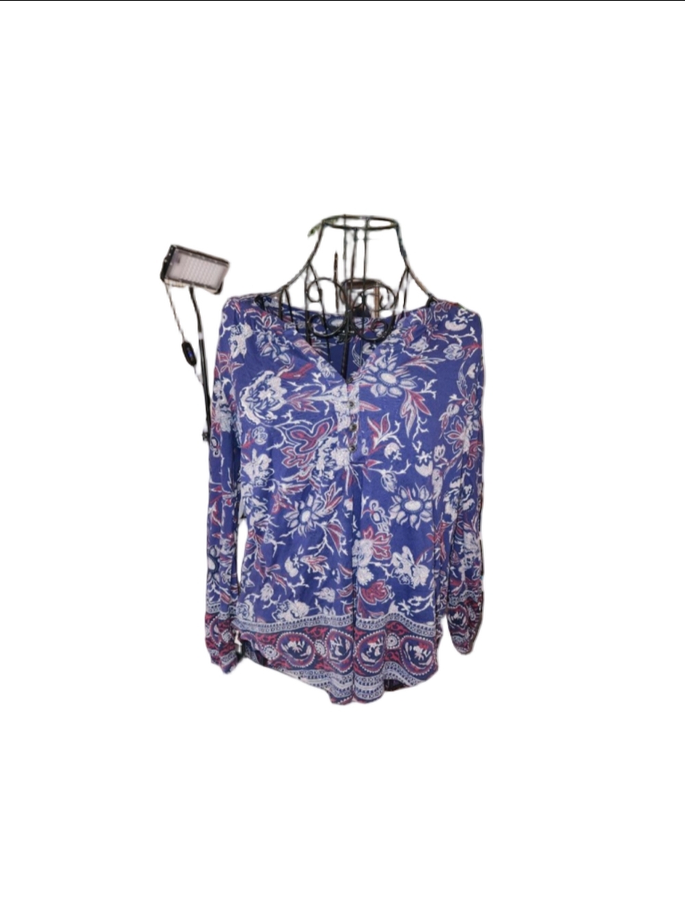 Lucky Brand Blue & Red Floral Tunic Top SP